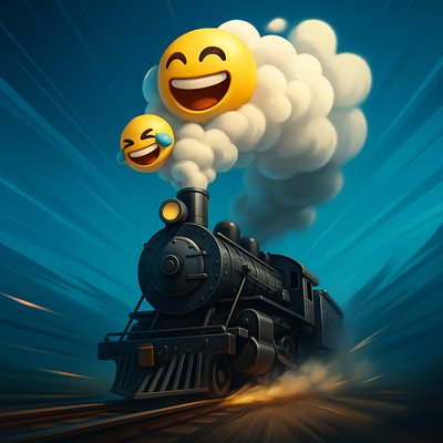 Dynamic Steam Train Emitting Emoji-Shaped Smoke