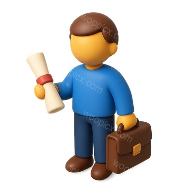 3D Graduation Icon with Diploma and Briefcase