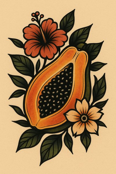 Colorful Papaya and Floral Illustration Design