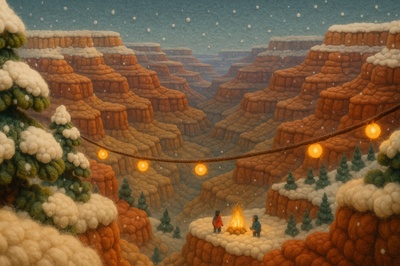 Whimsical Yarn Canyon Celebration Scene