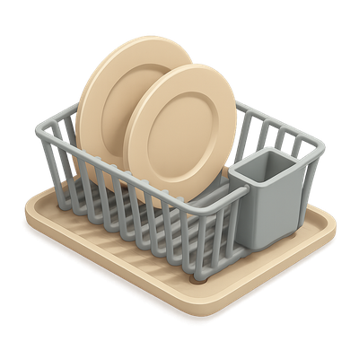 Stylish 3D Dish Drainer Icon with Plates