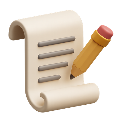 Stylish 3D Amendment Icon with Pencil and Scroll
