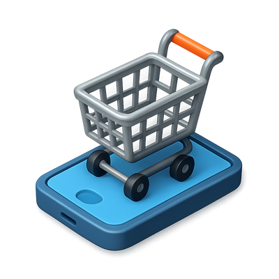 3D Shopping Cart Icon on Smartphone Display