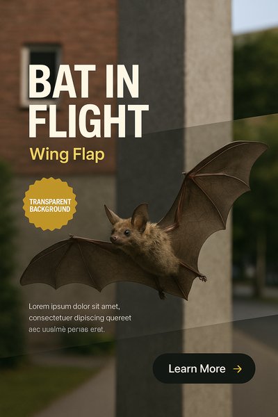 Bat in Flight with Dynamic Wing Flap on Solid Background