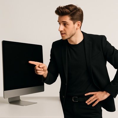 Stylish Presentation by a Young Man in Front of a Screen