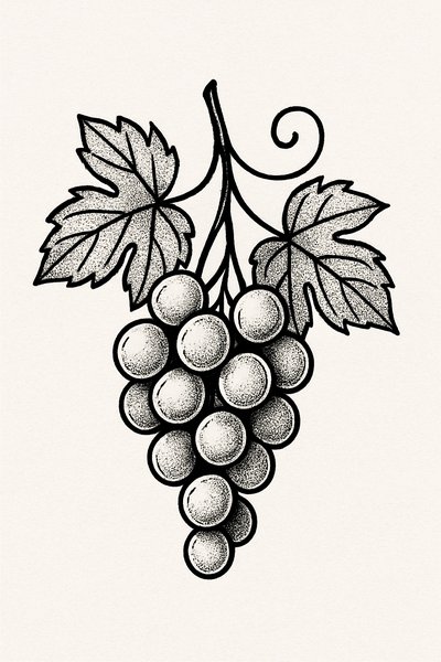 Stylized Illustration of Grapes with Leaves
