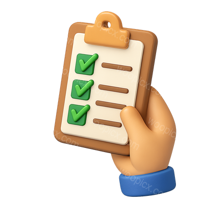 Stylish 3D Checklist Icon with Hand Holding