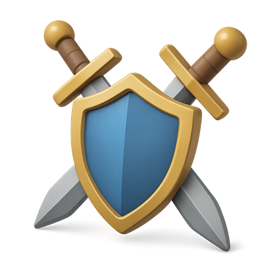 3D Icon of Crossed Swords and Shield with Volumetric Feel