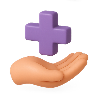 3D Hand Holding a Purple Plus Sign Icon