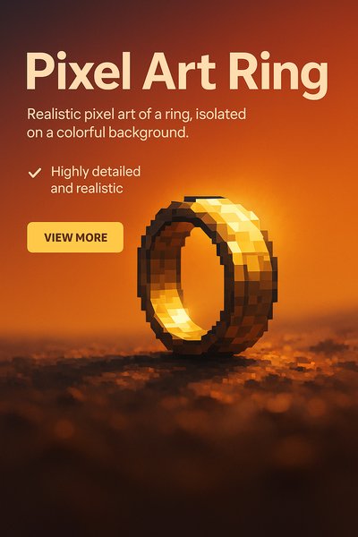 Realistic Pixel Art Ring on Colorful Background
