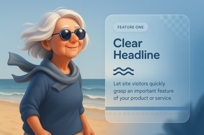 Charming Senior Woman at Beach with Informative Block