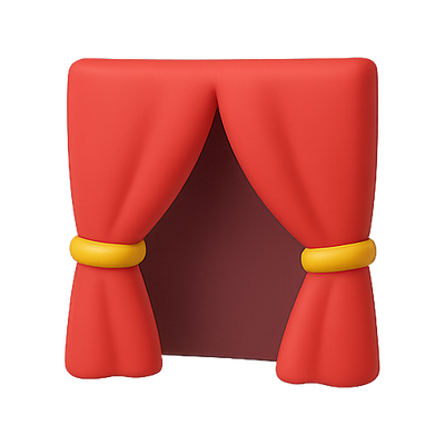 Stylized Red Curtain Icon with Yellow Tiebacks