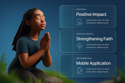 African American Woman Praying in Nature with 3D Illustration