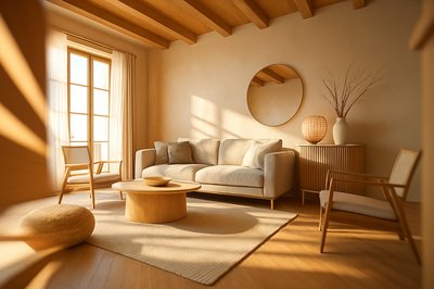Dynamic Japandi Style Living Room with Natural Light