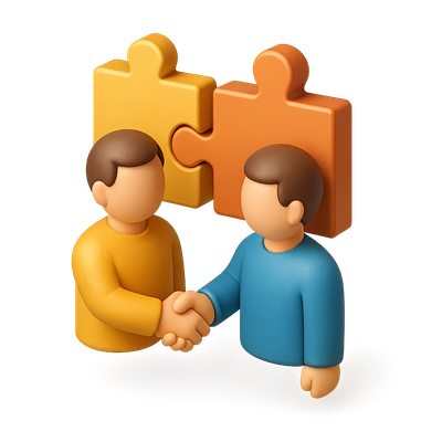 3D Icon Representing Strategic Alliance with Puzzle Pieces