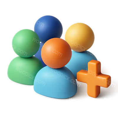 Colorful 3D User Profiles with Plus Icon