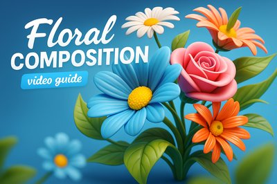 Dynamic Floral Composition Illustration for Video Guide