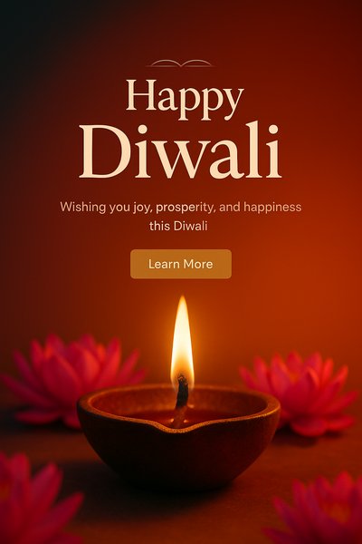 Diwali Celebration Graphic with Candle and Flowers