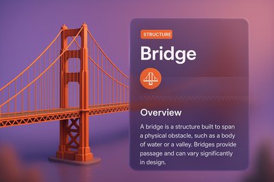 Stylish 3D Bridge Illustration with Integrated Text Blocks