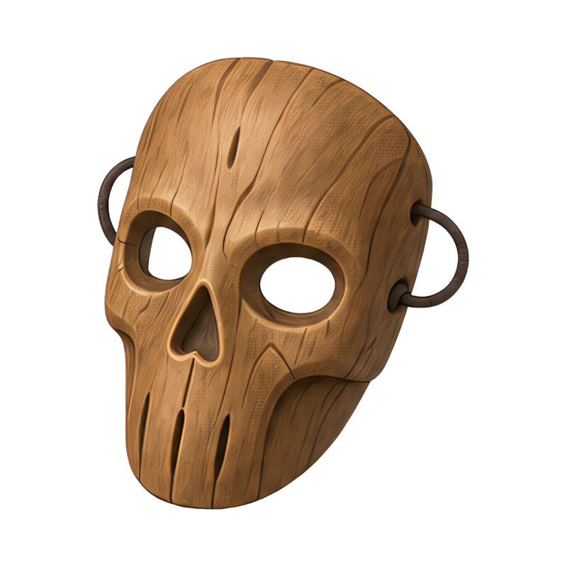 intricately carved wooden skull mask
