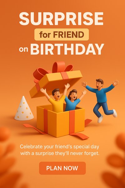 Colorful Birthday Surprise Gift Graphic for Friends