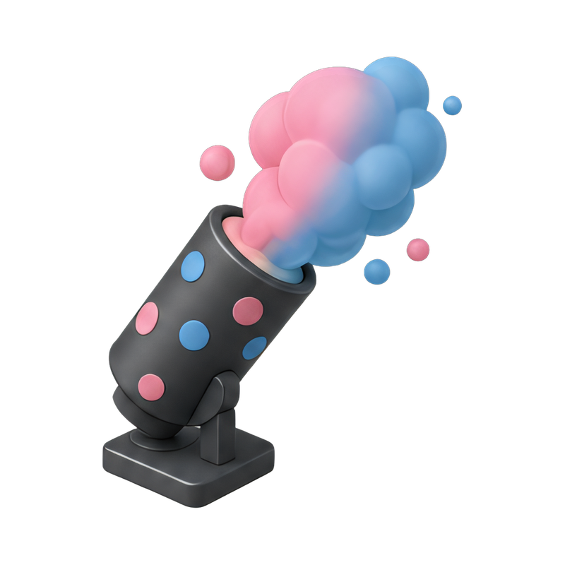 colorful gender reveal smoke cannon