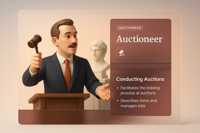 3D Illustration of an Auctioneer with Modern Web Design Elements