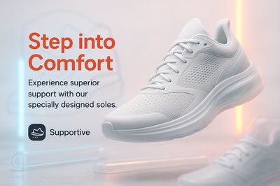 Promotional Shoe Advertisement Featuring Comfort and Support