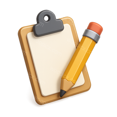 Stylish 3D Clipboard Icon with Pencil Design