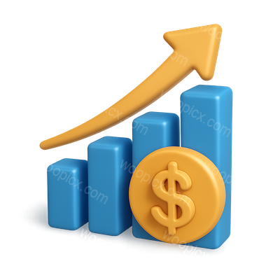 3D Dollar Bar Graph Icon with Upward Trend