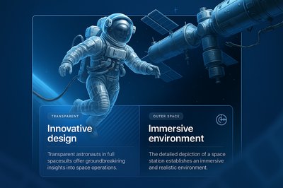 3D Astronauts in Space Station Illustration