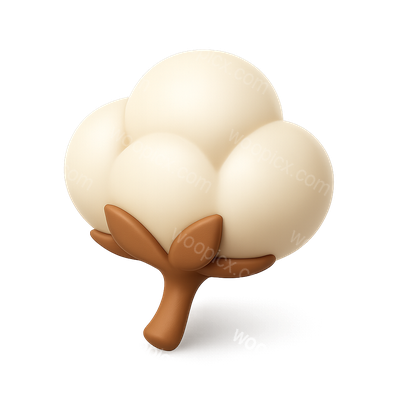Stylized 3D Cotton Plant Icon with Isometric Design