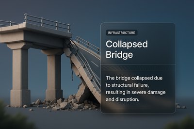 Realistic 3D Illustration of a Collapsed Bridge