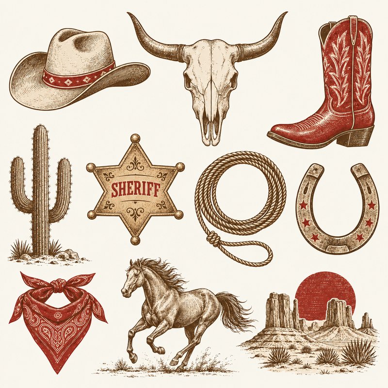 Western cowboy design elements pack
