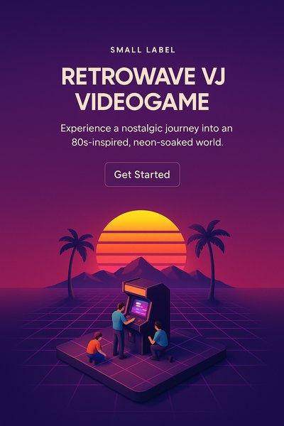 Retro Futuristic Neon Sunset with Gaming Scene