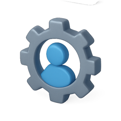 3D Icon Featuring User Silhouette Within a Gear