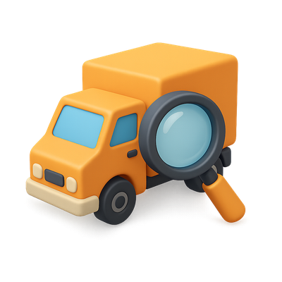 3D Delivery Truck Icon with Magnifying Glass