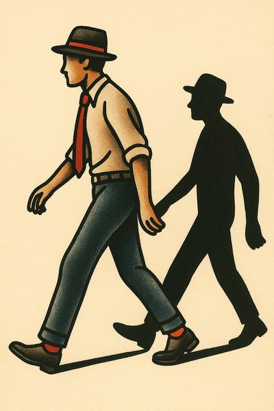 Contrasting Shadow Tattoo Design Featuring a Walking Figure