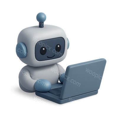 Charming 3D Robot Icon with Laptop in Isometric View