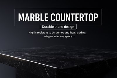 Elegant Black Marble Countertop with Text Overlay