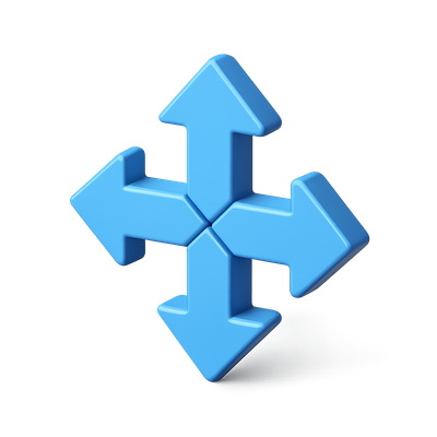 3D Directional Arrows Icon in Four Directions