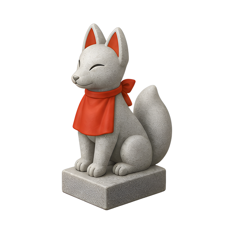 Inari fox statue with red bib