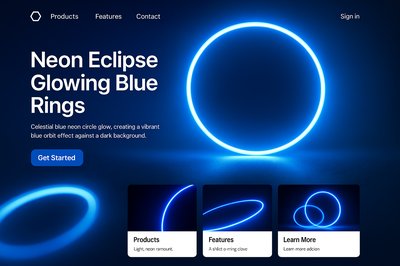 Neon Eclipse Glowing Blue Rings Landing Page Design