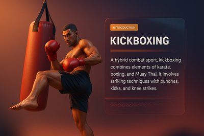 Dynamic 3D Kickboxing Illustration with Text Overlay