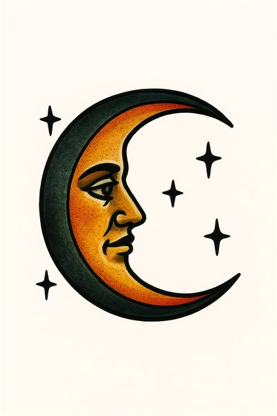 Artistic Moon and Stars Illustration with Face