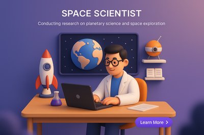 3D Illustration of a Space Scientist Engaged in Research