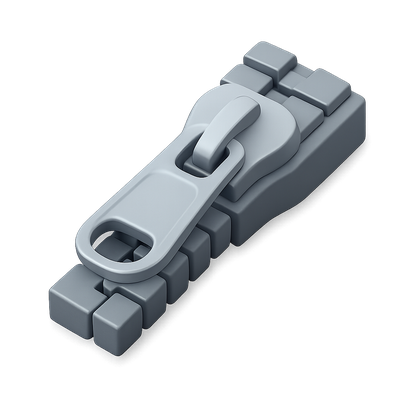 Stylized 3D Zipper Icon with Isometric Design