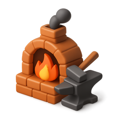 Colorful 3D Icon of a Blacksmith Forge and Anvil