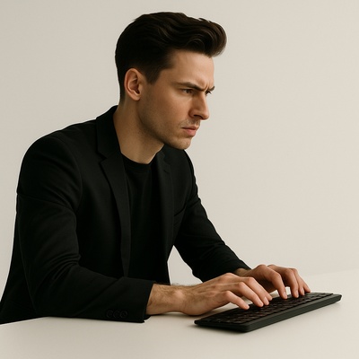 Focused Male Typist in Minimalist Style