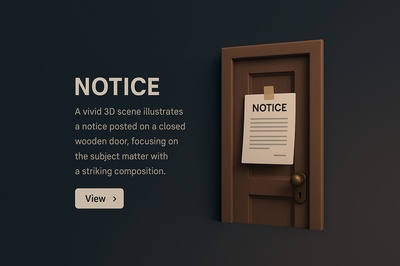 Realistic 3D Scene of a Notice on a Door